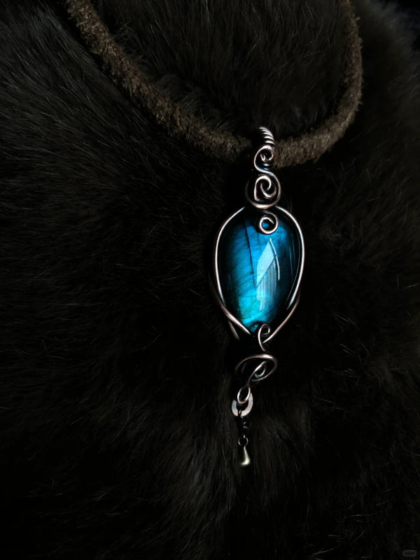 Labradorite crystal wire wrapped pendant
