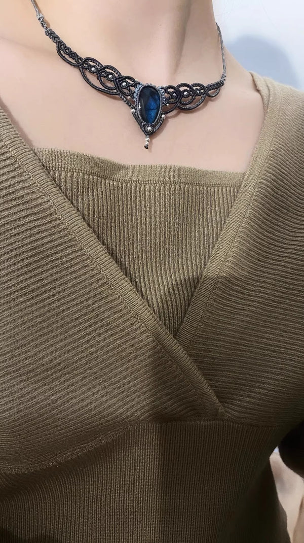 Hand-Woven healing crystal macrame necklace