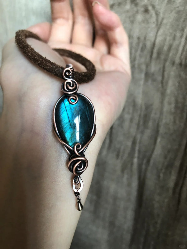 Labradorite crystal wire wrapped pendant