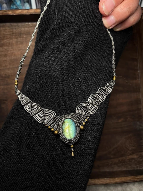 Labradorite crystal macrame design necklace