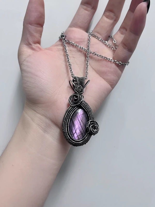 Purple labradorite copper wrapped pendant