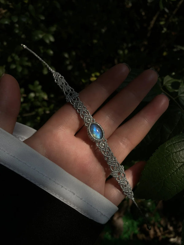 Shiny silver wire crystal woven bracelet
