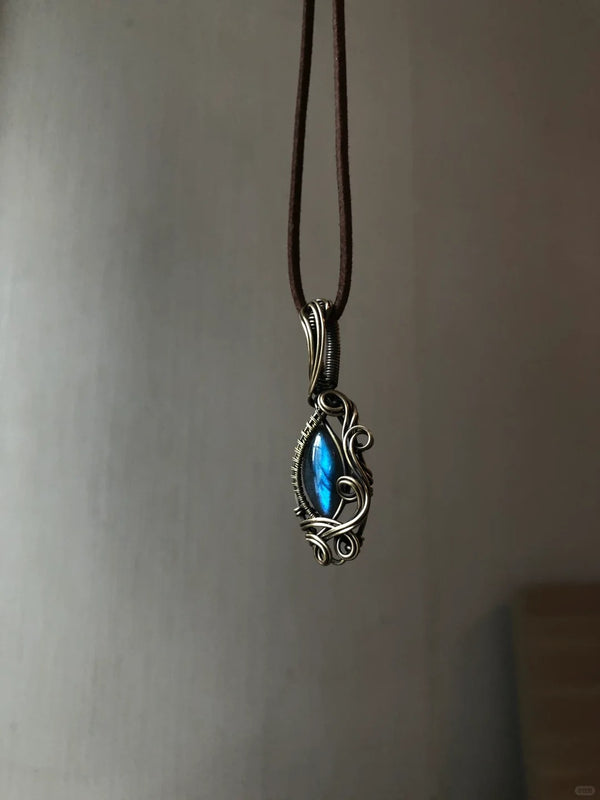 Sea wave labradorite crystal wire wrapped pendant