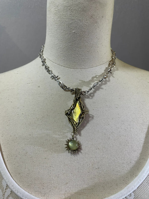 Labradorite crystal & Wire-Wrapped Gemstone Necklace