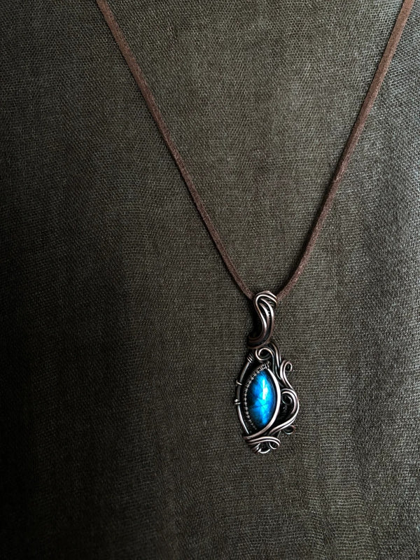 Sea wave labradorite crystal wire wrapped pendant