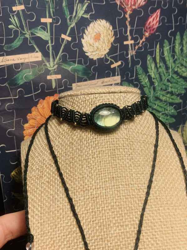 Labradorite crystal wax thread woven necklace