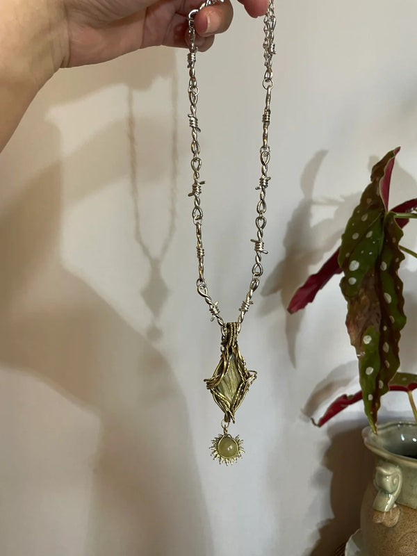 Labradorite crystal & Wire-Wrapped Gemstone Necklace
