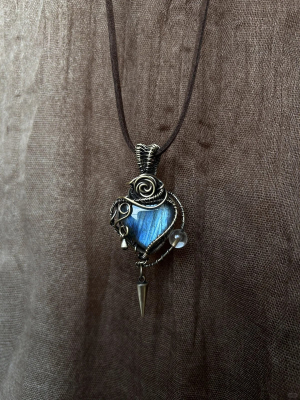 Labradorite stone heart locket necklace