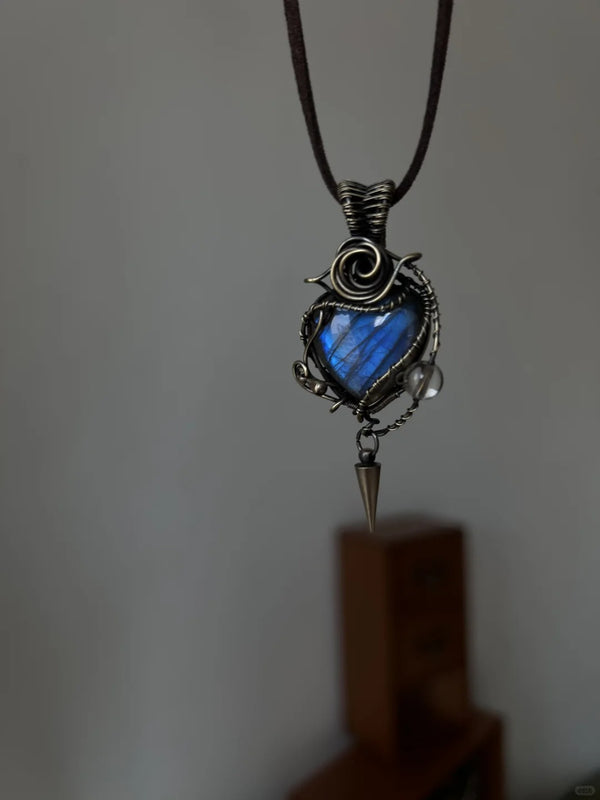 Labradorite stone heart locket necklace