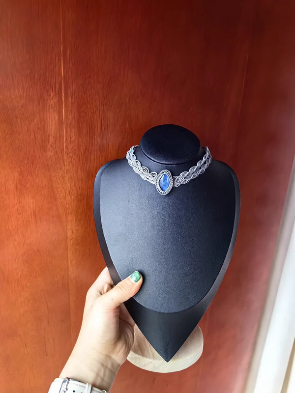 Handcrafted Braided Silver Choker with Unique Gemstone