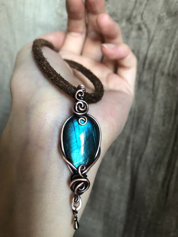 Labradorite crystal wire wrapped pendant
