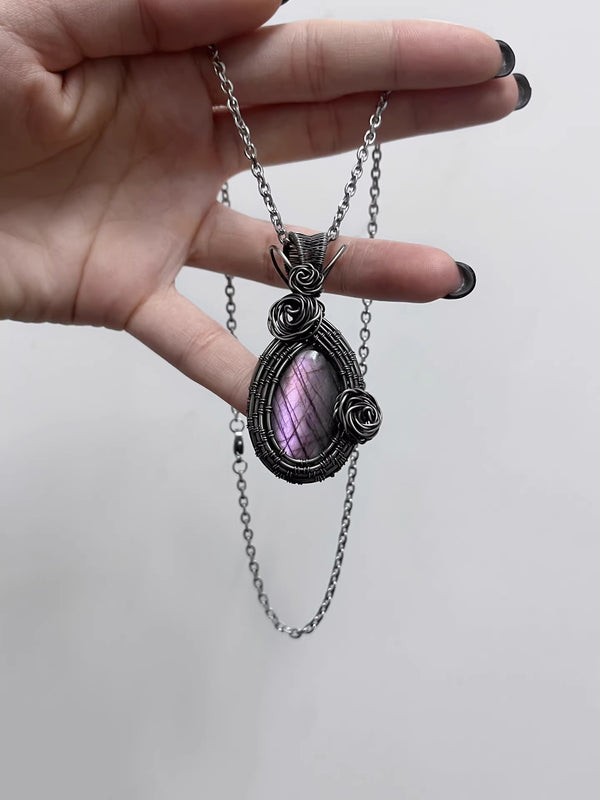 Purple labradorite copper wrapped pendant