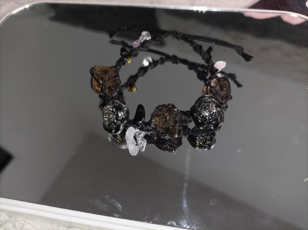 Raw smoky crystals bracelet hand-woven bracelet