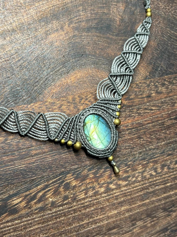 Labradorite crystal macrame design necklace