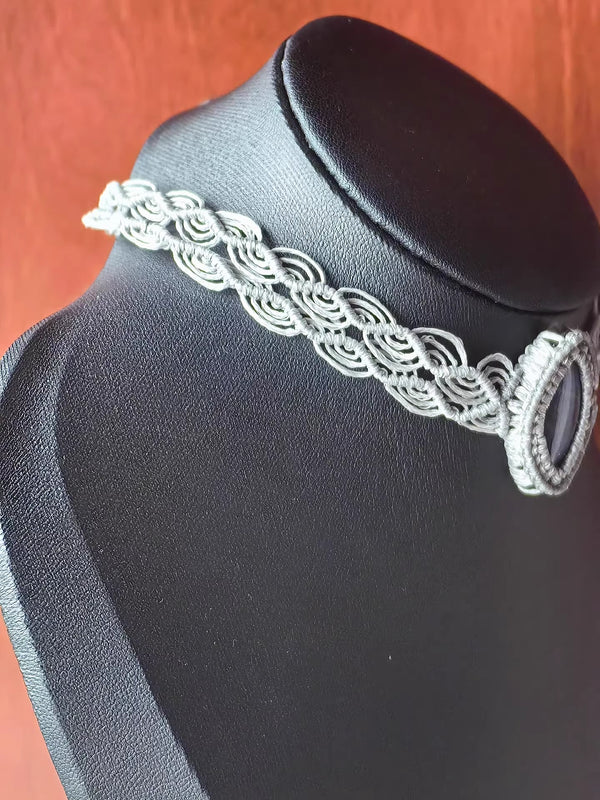 Handcrafted Braided Silver Choker with Unique Gemstone