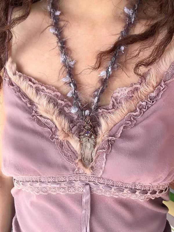 Himalayan Crystal Quartz Wire-Wrapped Pendant Necklace