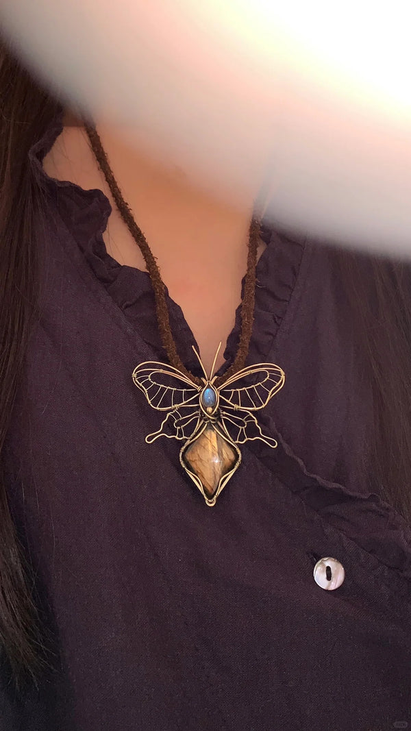 Labradorite Butterfly Wire-Wrapped Pendant